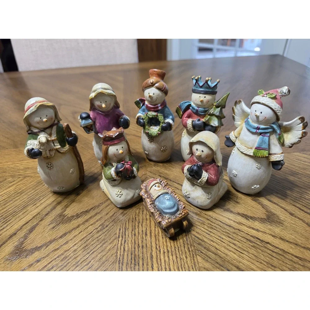 TI Collections Snowman Nativity 8 Piece Resin Figurine Set C9541 Holiday Decor